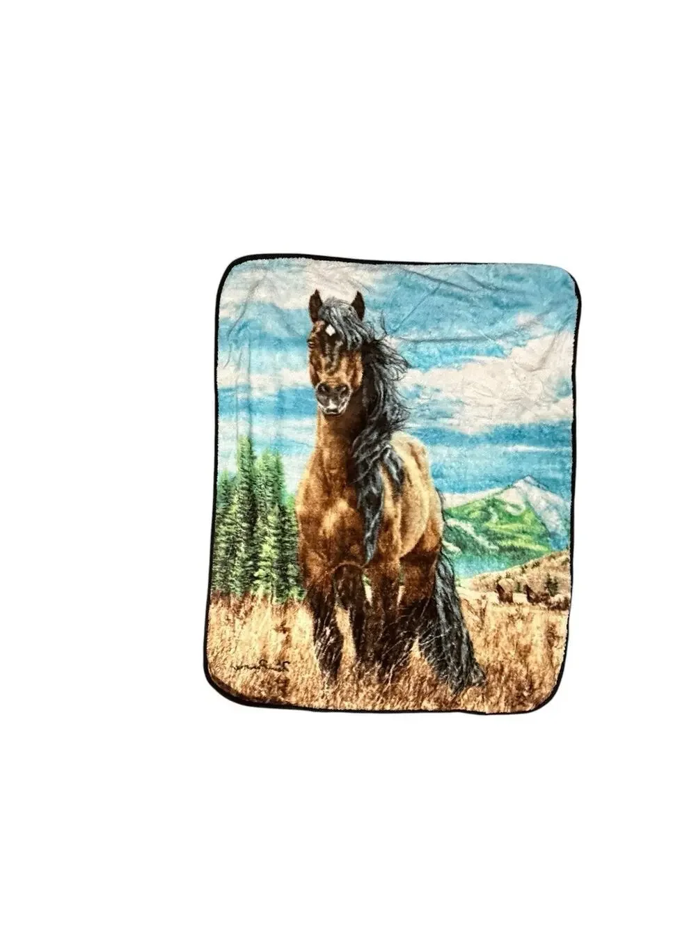 Vintage Retro Fleece Horse Theme Throw Blanket Accent Quilt Cover Equestrian